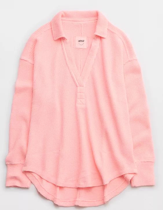 Aerie LumberJane Waffle Polo Sweatshirt | American Eagle Outfitters (US & CA)