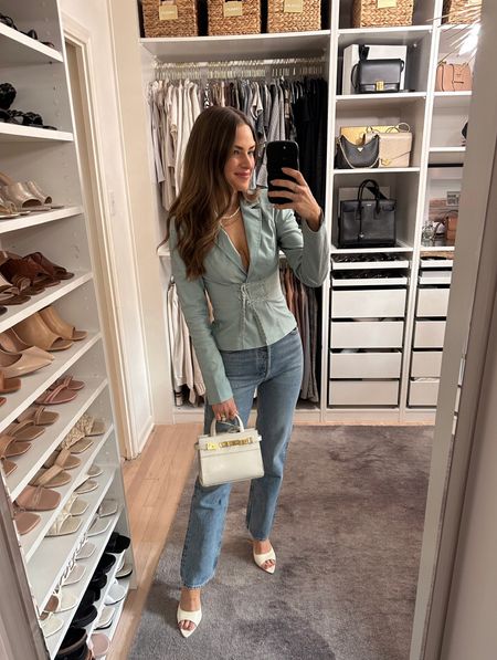 Date night outfit inspo! I’m wearing a S in the top & a 24 in the jeans. My heels run TTS. // Revolve, summer outfit, summer outfits, date night outfit, jeans outfit 