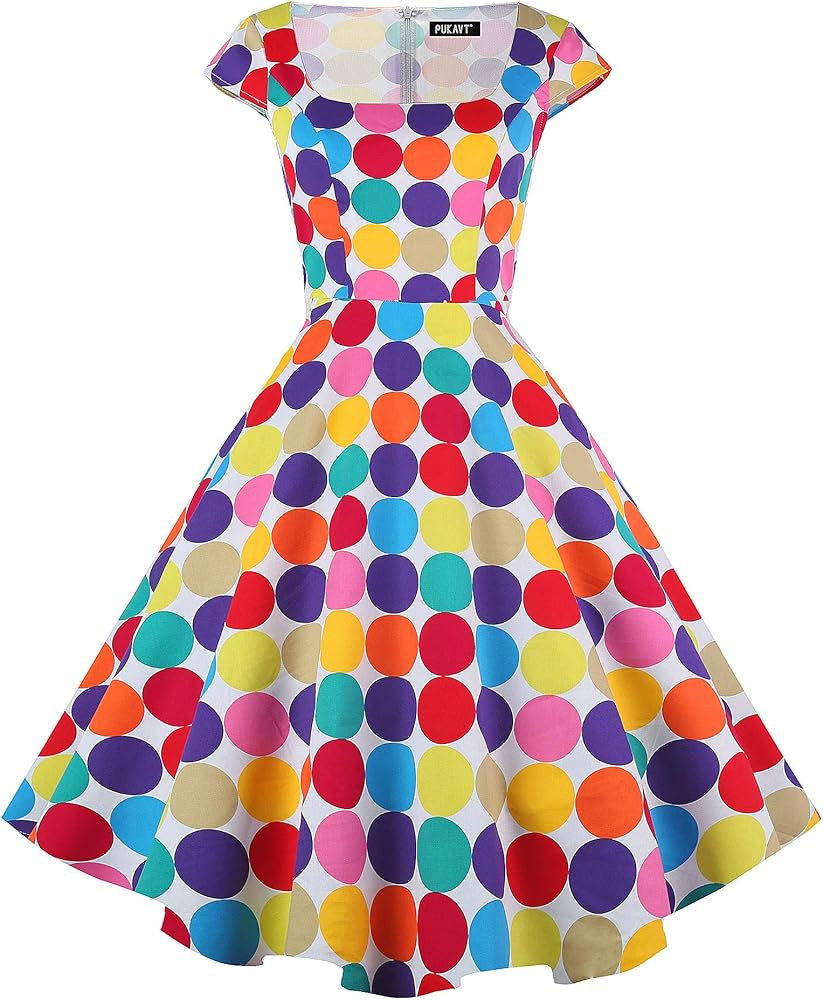 PUKAVT Women's Cocktail Party Dress Cap Sleeve 1950 Retro Swing Dress with Pockets | Amazon (US)