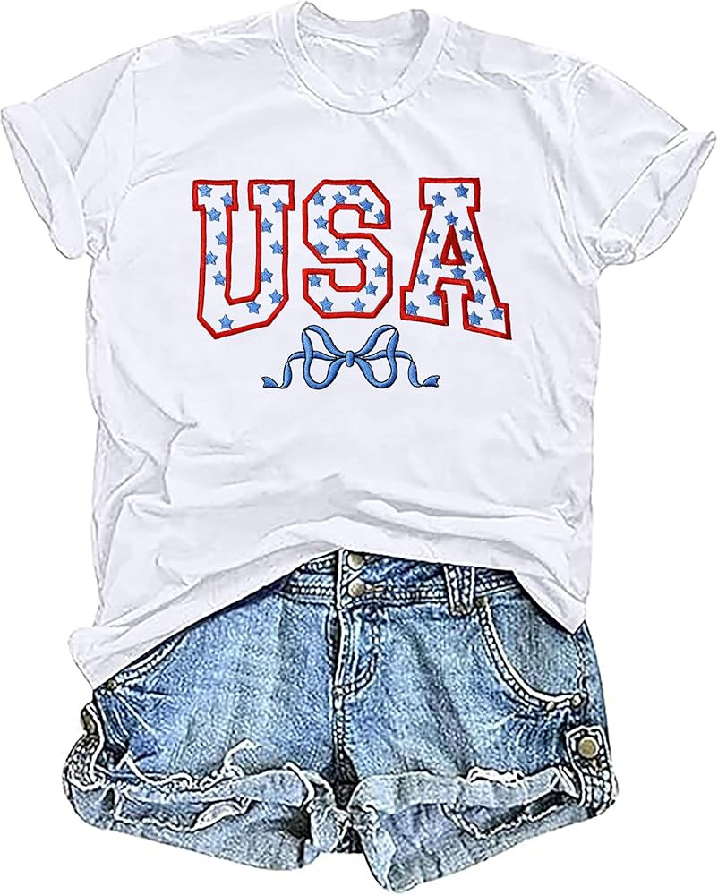 USA Shirt 4th of July Embroidered Tshirt 250 Anniversary Tee American Flag Patriotic Short Sleeve... | Amazon (US)