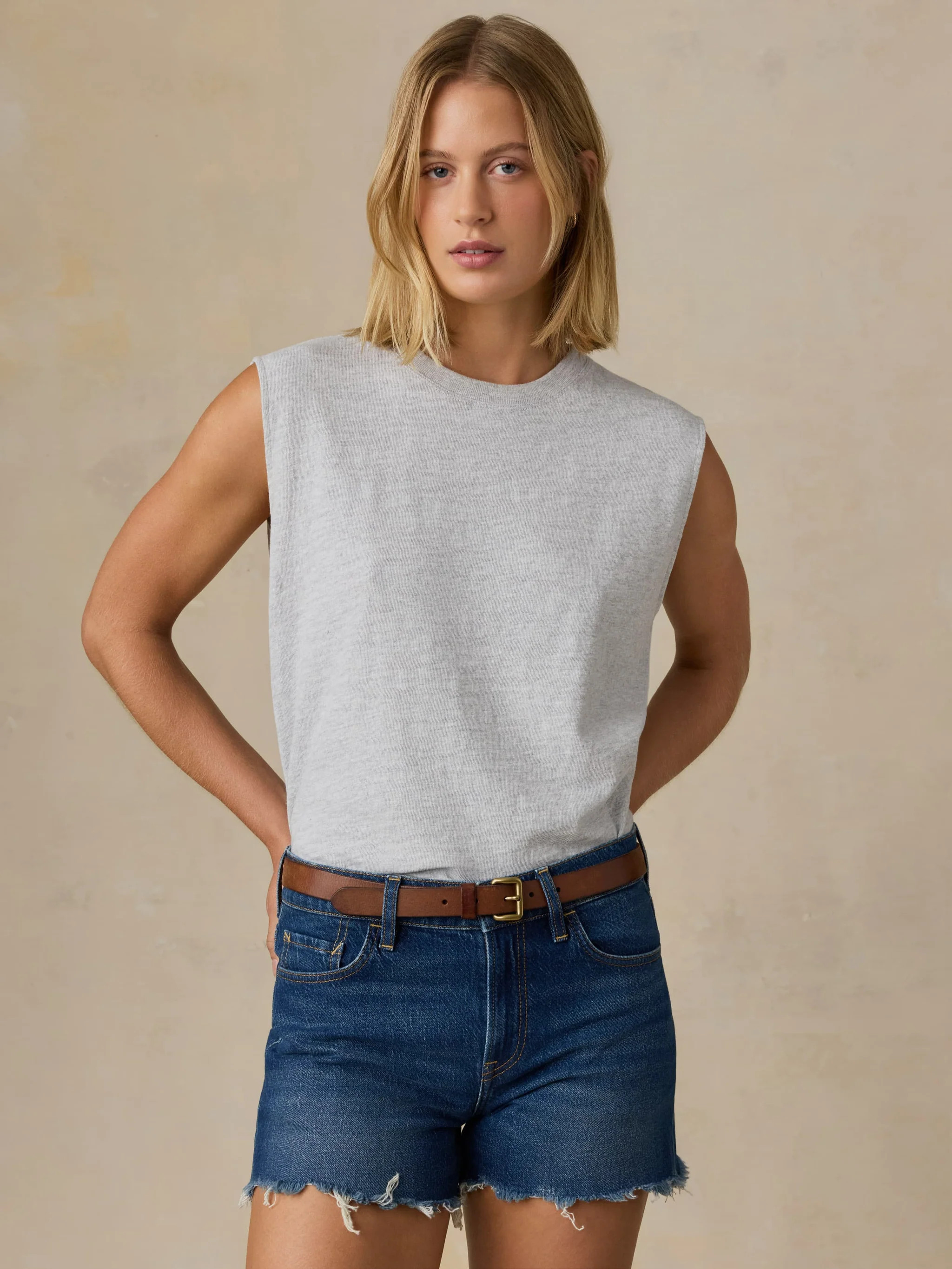 Sunwashed Slub Muscle Tank - Light Grey Heather | Faherty