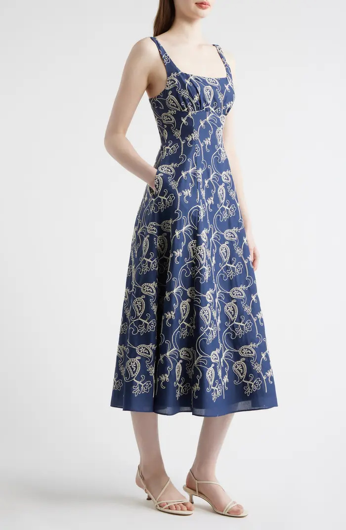 Julia Jordan Embroidered Cotton Fit & Flare Midi Dress | Nordstrom | Nordstrom
