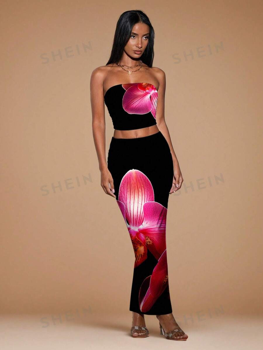 SHEIN BAE Casual Floral Printed Women's 2pcs Set, Suitable For Summer | SHEIN