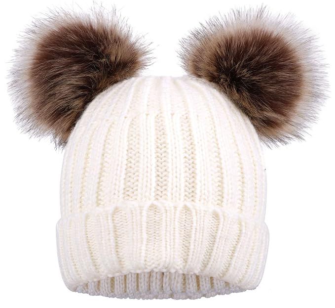 Arctic Paw Cable Knit Beanie with Faux Fur Pompom Ears | Amazon (US)