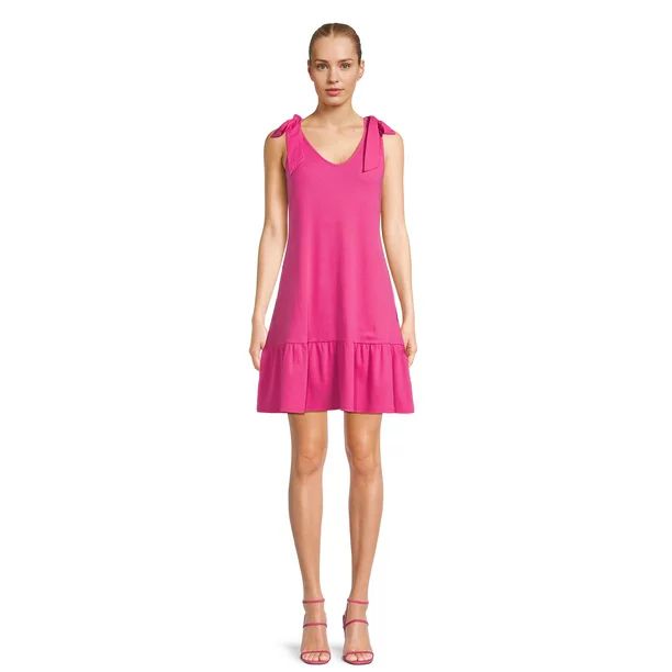 Time and Tru Women's Tie Shoulder Knit Mini Dress, Sizes XS-XXXL | Walmart (US)