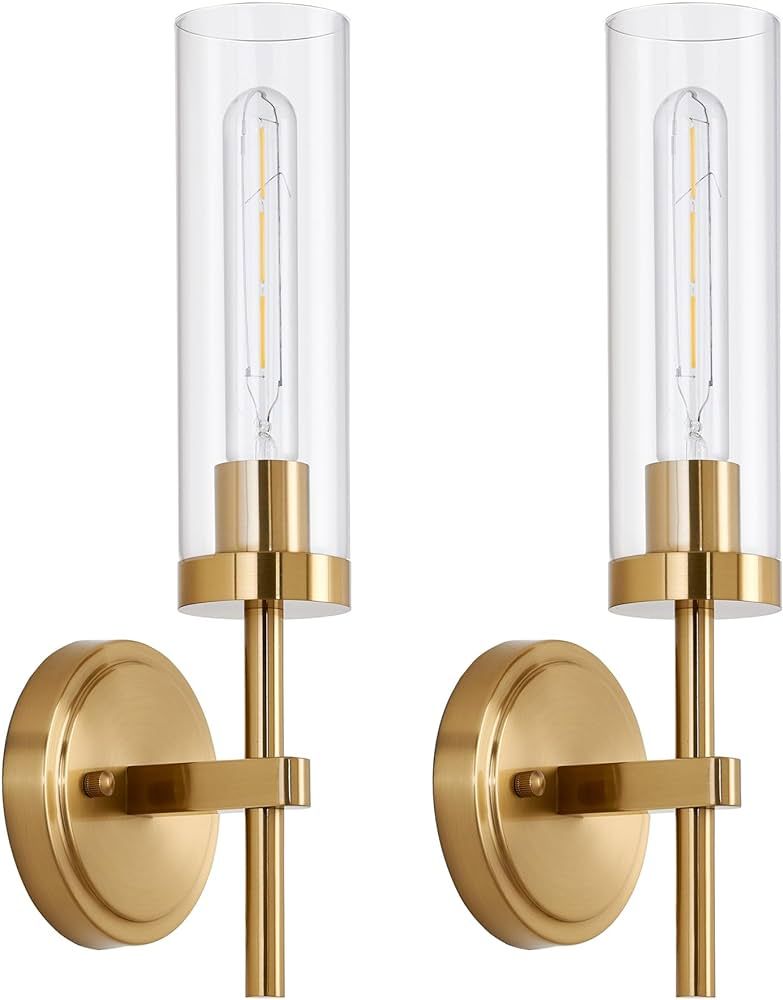 Gold Wall Sconces Set of 2, Modern Bathroom Sconces Wall Lighting Vanity Light Fixtures with Clea... | Amazon (US)