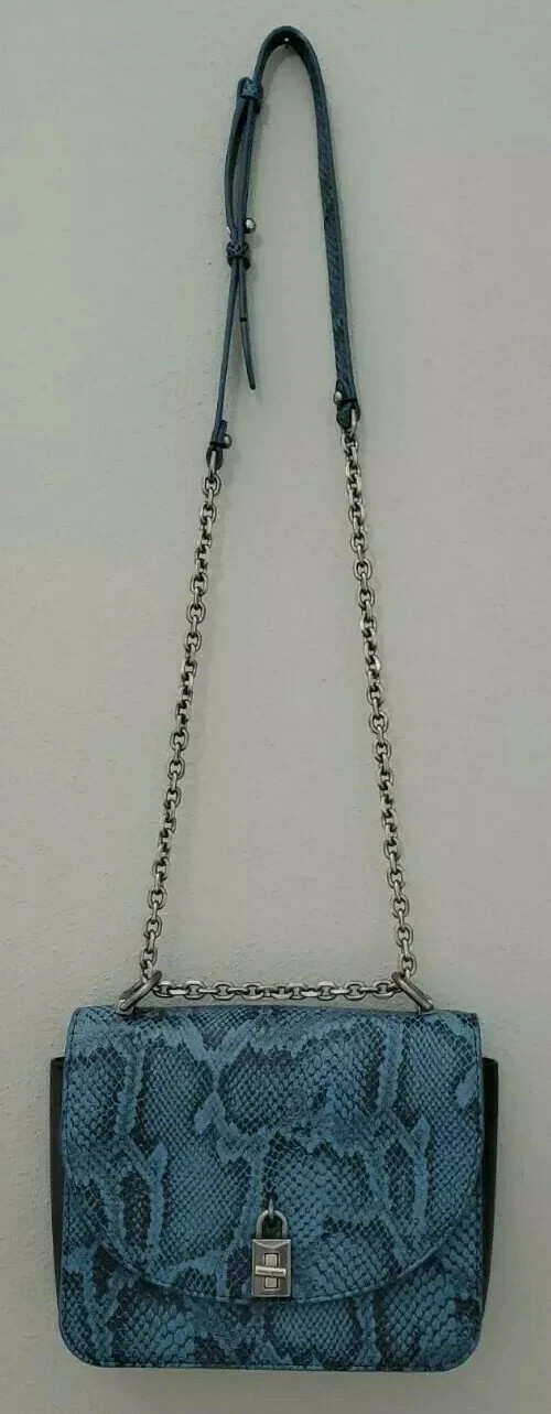 REBECCA MINKOFF LOVE TOO BLUE PYTHON SHOULDER/CROSSBODY CHAIN,FLAP TURNLOCK | eBay AU