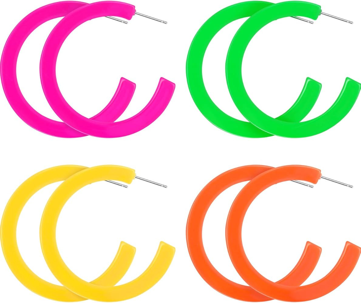 Skylety 4 Pairs 80s 90s Neon Earrings for Women Retro Pendant Acrylic Drop Dangle Earrings for Pa... | Amazon (US)