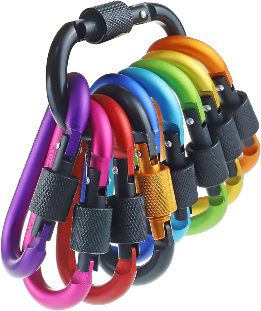 IEBUOBO 10 Pack Aluminum D Ring Key Rings Hiking Clips Locking Carabiner for Hiking Camping Fishi... | Amazon (US)