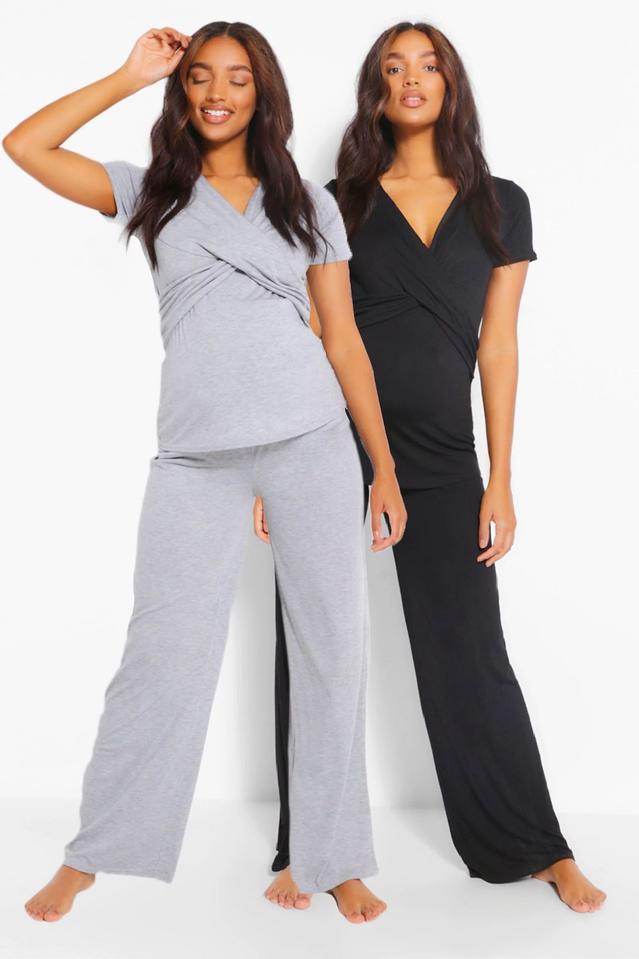 Maternity 2Pk Wrap Nursing Pajama Pants Set | Boohoo.com (US & CA)