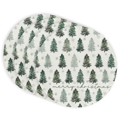 ARKENY Merry Christmas Round Placemats of 4, 15 Inches Green Tree Snowflake Xmas Winter Holiday Burlap Farmhouse Burlap Indoor Table Mats Decorations for Home Party AP481-15 | Amazon (US)
