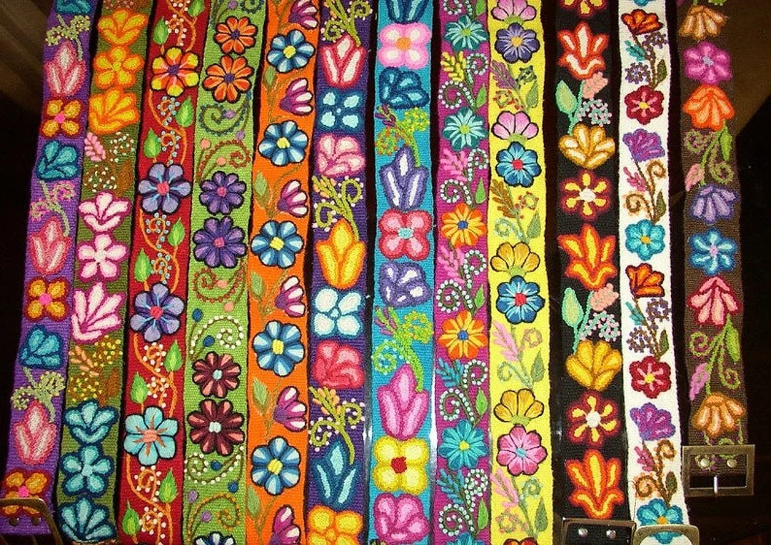 Peruvian Wool embroidered flowers belt , colorful belt | Etsy (US)