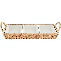 Mud Pie Water Hyacinth Section Server, 5" x 16 1/4", White, Brown | Amazon (US)