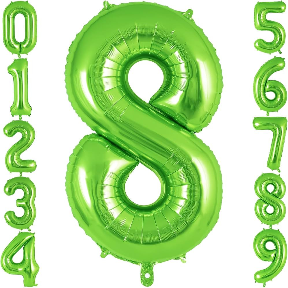Green Number 8 Balloon 40 Inch, Big Large Foil Helium Number Balloons, Jumbo Giant Mylar Number 8... | Amazon (US)