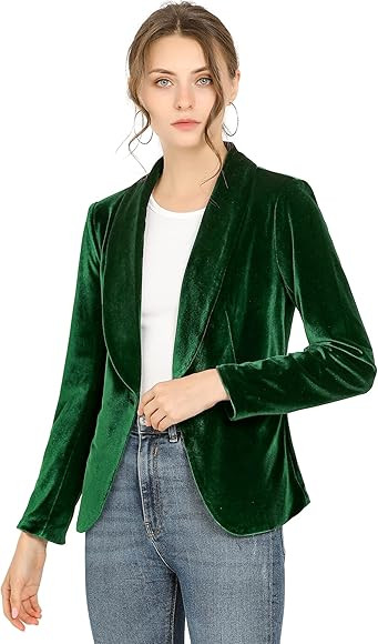 Allegra K Women's Office Coat Solid Shawl Collar 1 Button Velvet Blazer | Amazon (US)