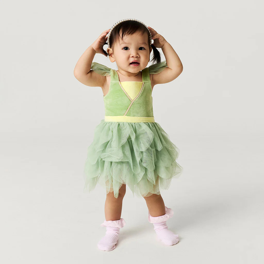Princess Green Petal Sleeve Disney Tiana Velour Bodysuit Dress | Posh Peanut® | Posh Peanut