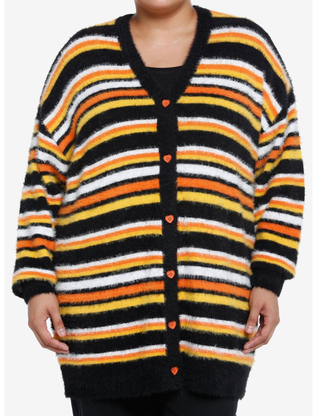 Sweet Society Candy Corn Stripe Fuzzy Girls Cardigan Plus Size | Hot Topic | Hot Topic