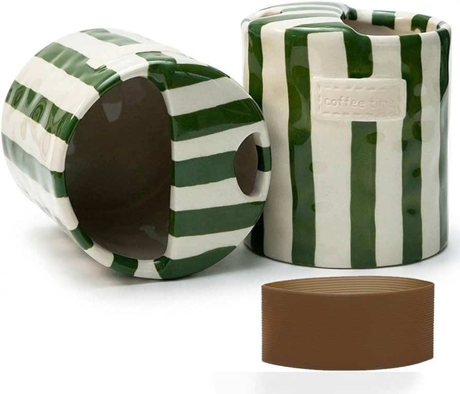 Ceramic Coffee Mug with Lid, Ceramic Travel Mug with Straw Hole, 12oz Retro Striped To Go Coffee ... | Amazon (US)