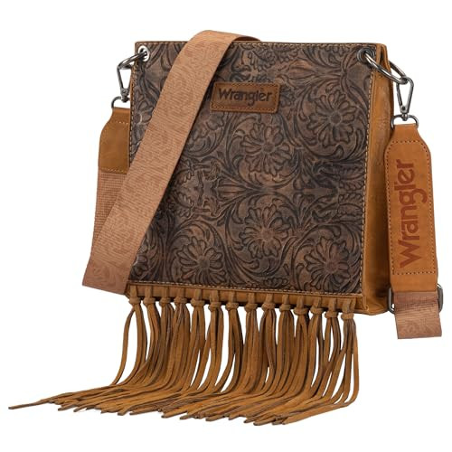 Wrangler Western Shoulder Bag for Women Tooling Floral Handbags Fringing Satchel Crossbody Purse with Adjustable Strap | Amazon (US)