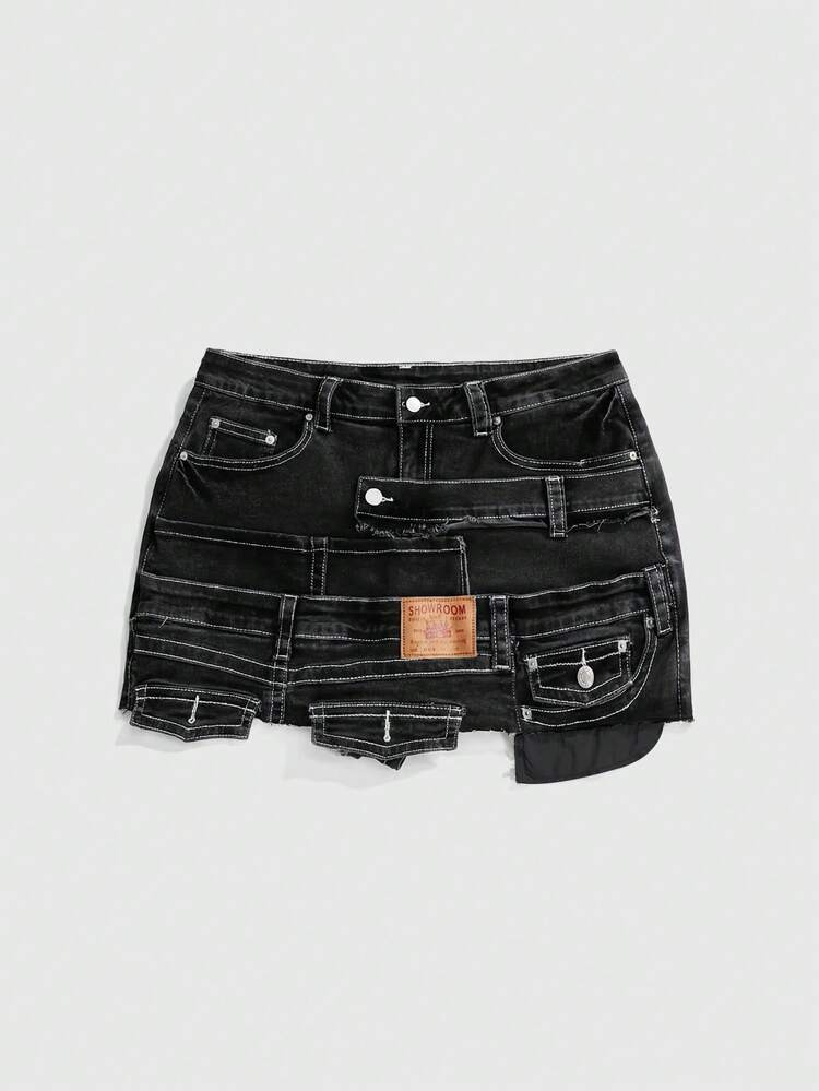 ROMWE Avant Plus Size Women Y2K Retro Punk Metal Decor Super Short Denim Shorts | SHEIN