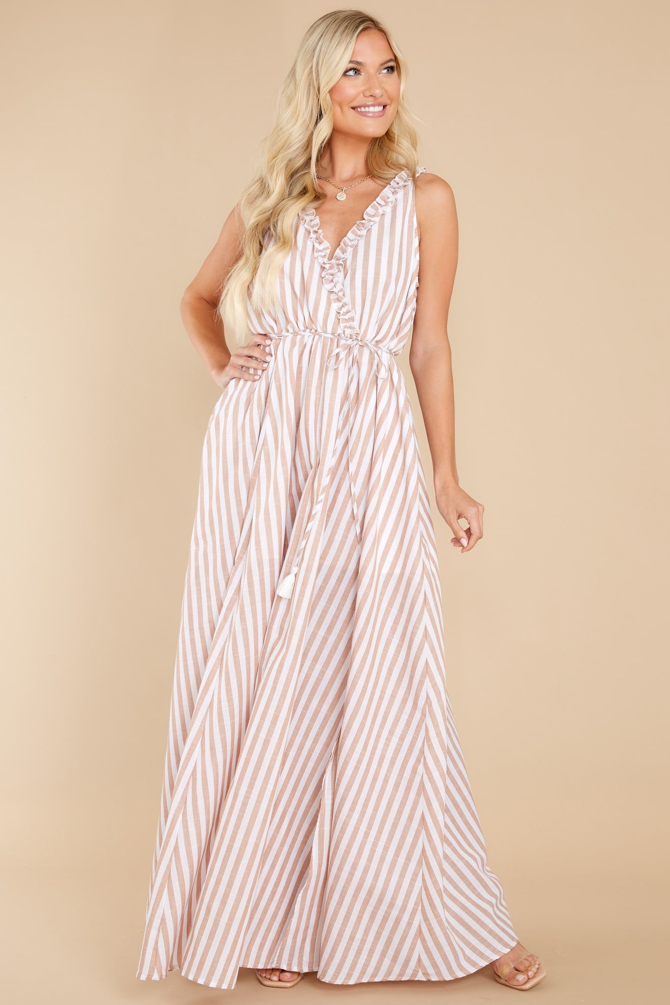 Desert Dreaming Beige Stripe Maxi Dress | Red Dress 