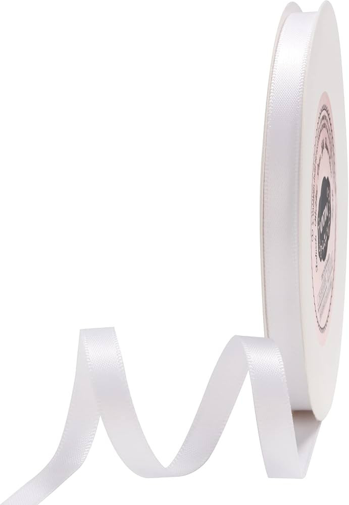 VATIN 1/4 inch Wide White Single Faced Polyester Satin Ribbon - 6 Yards Spool, Perfect for Weddin... | Amazon (US)