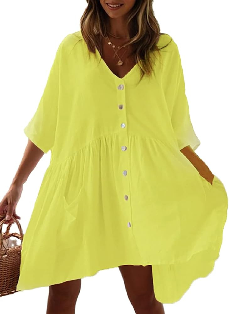 Bsubseach Women Casual Bikini Swimsuit Cover Up Blouses Beach Tunic Dress One Size | Amazon (US)