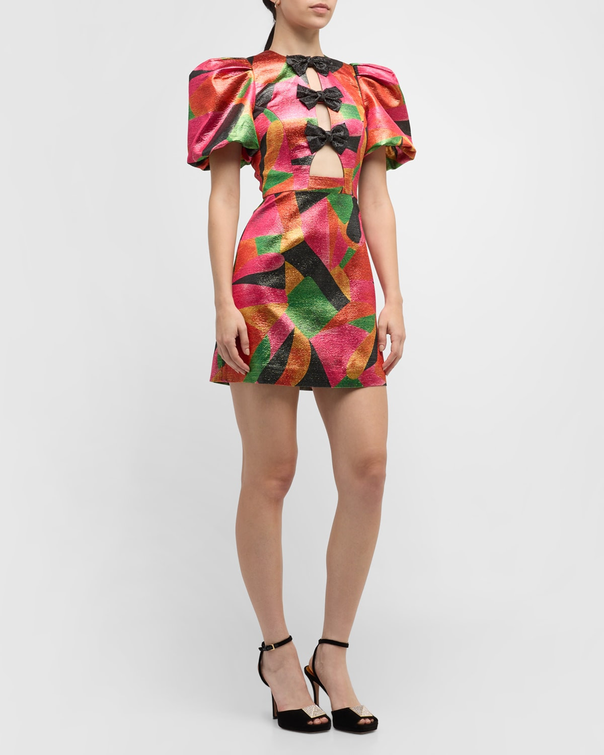 Copacabana Shimmer Geo-Print Cutout Mini Dress | Neiman Marcus