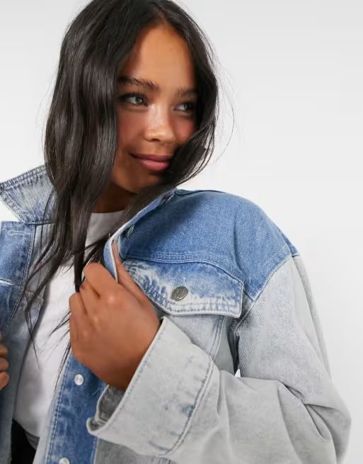 Reclaimed Vintage inspired cropped denim jacket in patchwork | ASOS (Global)