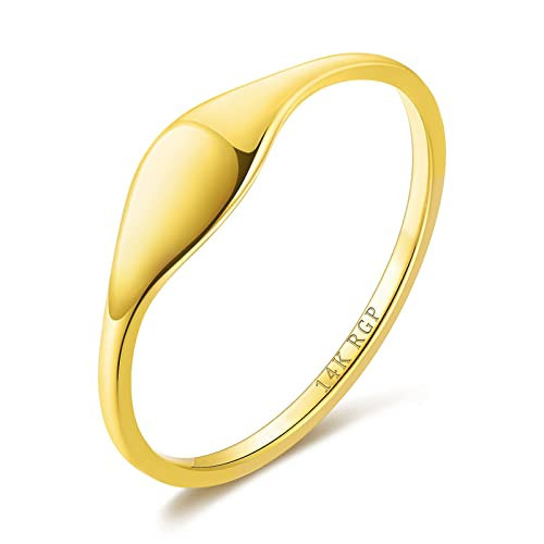 Kainier 1mm 14K Gold Plated Rings Stackable Arc Slim Signet Rings Thin Plain Statement Band for Women Pointer Finger Classic Ring Comfort Fit Size 5 to 10 | Amazon (US)
