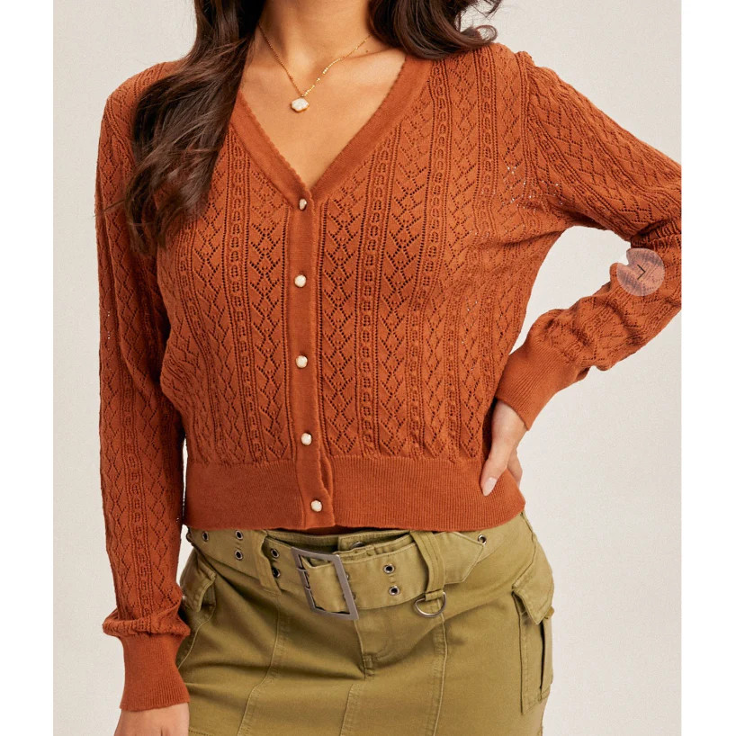 V-Neck Cardigan - Rust | Southern Roots Clothing Co.