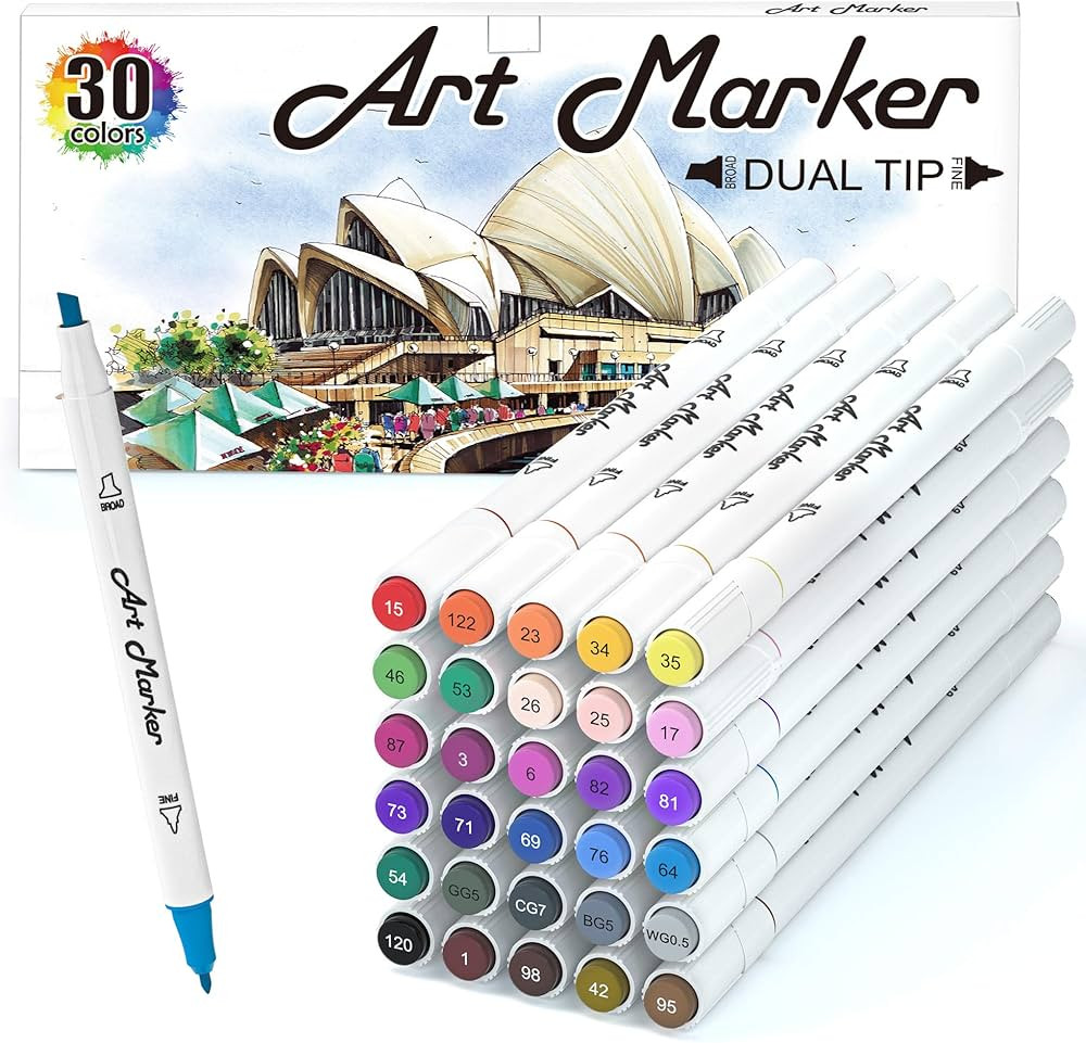 Lelix 30 Colors Art Markers, Dual Tip Permanent Marker Pens Highlighters Perfect for Kids Adults ... | Amazon (US)