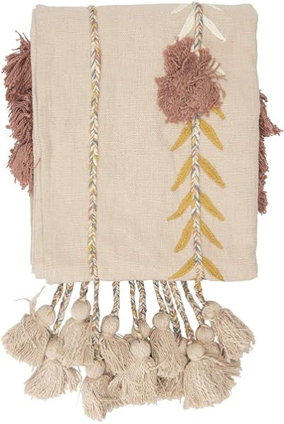 Creative Co-op Embroidered Cream Cotton Decorative Applique, Pom Poms & Tassels Blankets and Thro... | Amazon (US)