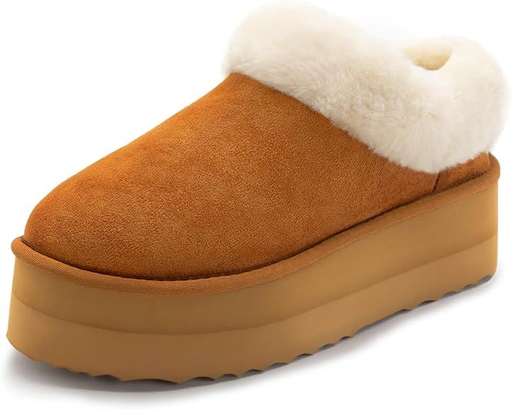 Athlefit Women's Fuzzy Platform Slippers Warm Cozy Indoor Outdoor Fur Lined Clog Slippers | Amazon (US)