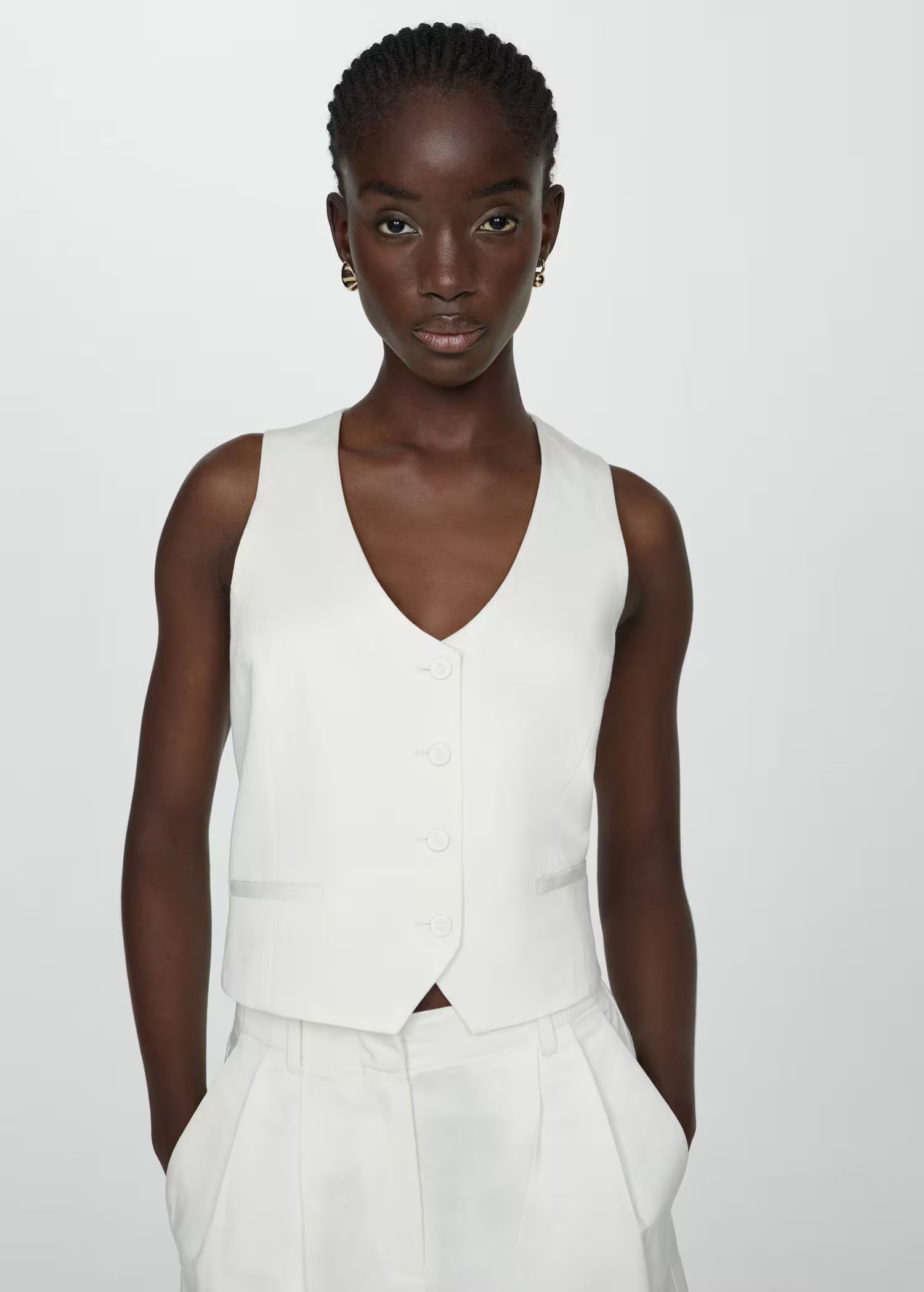 Linen button vest  -  Women | Mango USA | MANGO (US)
