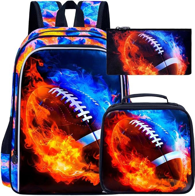 UFNDC 3PCS Kids Rugby Backpack, Boys Fire Bookbag with Lunch Box, 17" Water Resistant School Bag ... | Amazon (US)