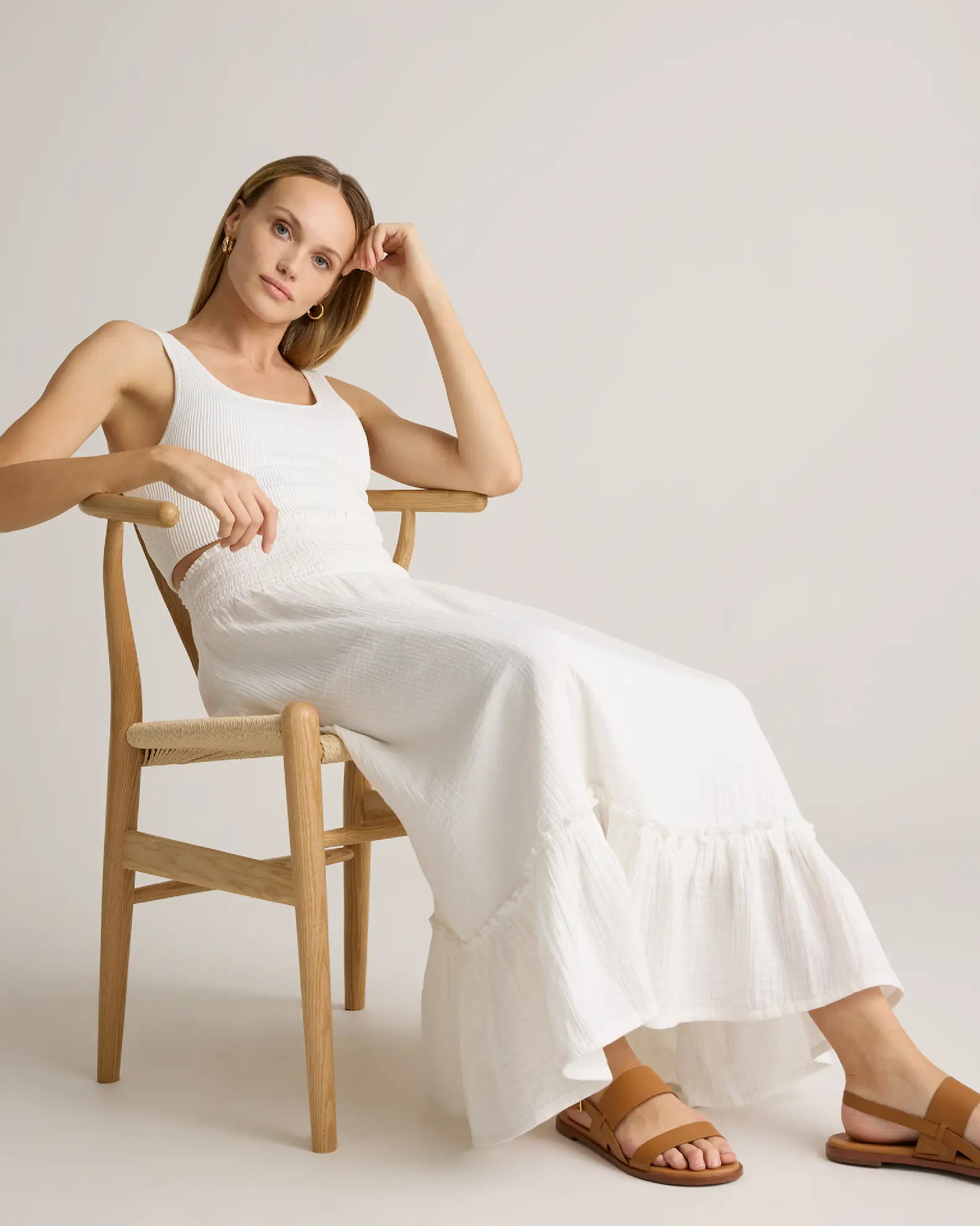 100% Organic Cotton Gauze Smocked Maxi Skirt | Quince