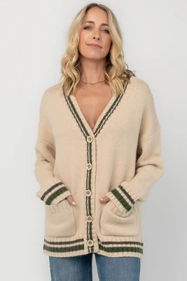 Roosevelt Button Up Cardigan | Oatmeal + Olive Stripe | Baltic Born
