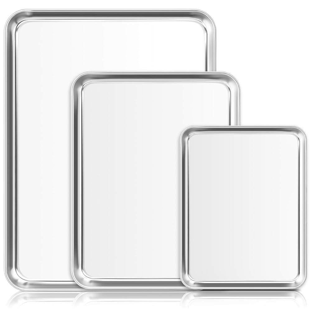 Stainless Steel Cookie Sheets, Baking Sheet Pan Set of 3, Non Stick and Heavy Duty and Easy Clean... | Amazon (US)