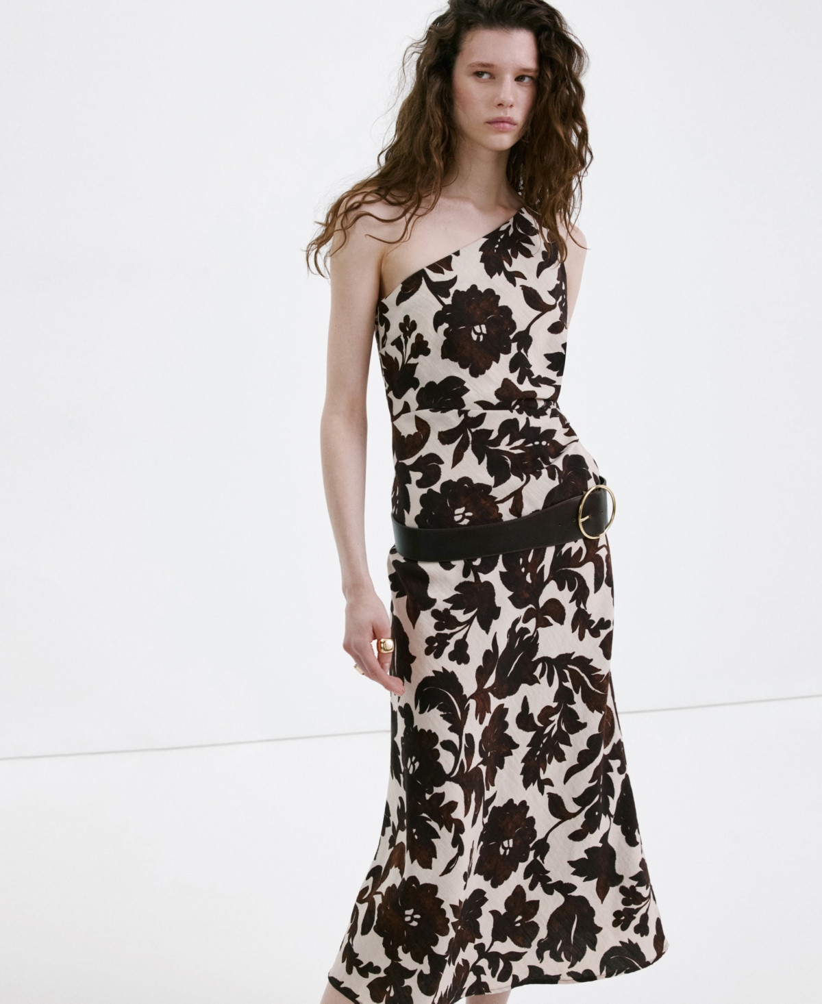 Mango Women's Asymmetrical Floral-Print Dress - Brown | Macy's