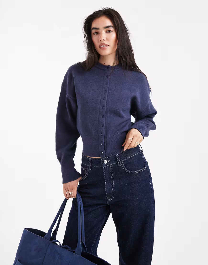 Daisy Street fitted waist cardigan in navy | ASOS (Global)