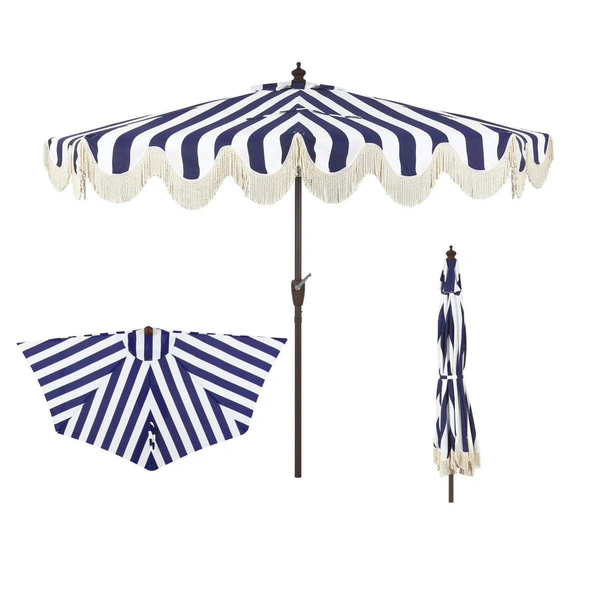 Tasheba 9 ft. Classic Scalloped Fringe Half Market Patio Umbrella with Crank, and UV Protection | Wayfair North America