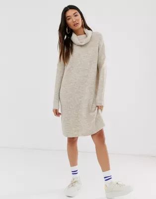 Only brushed knitted longline roll neck mini dress | ASOS UK