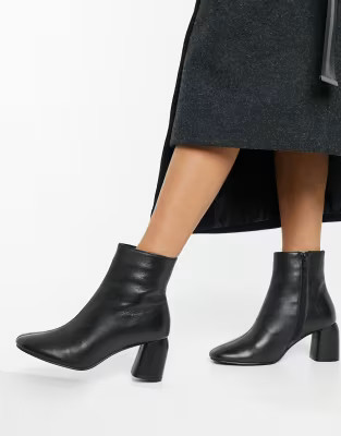 Topshop leather block heel boots in black | ASOS (Global)