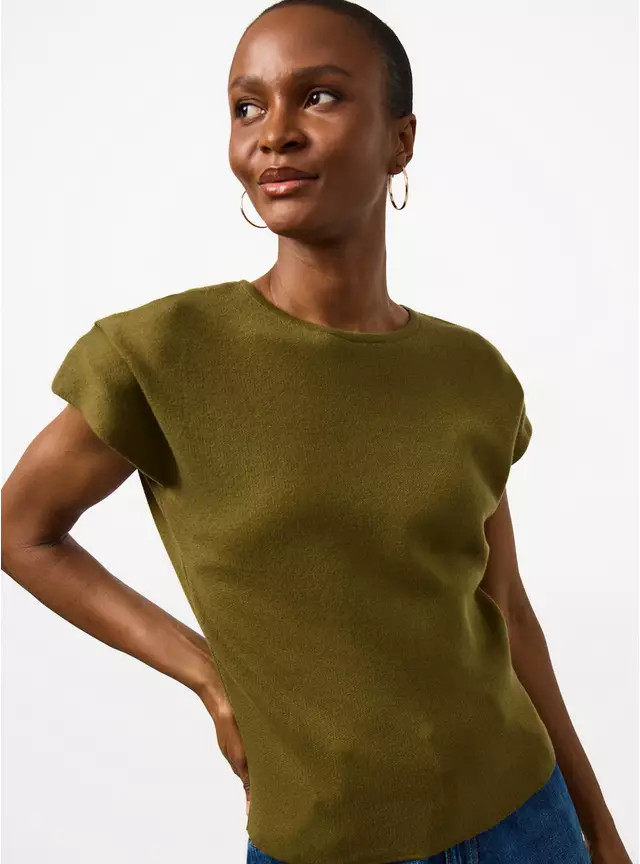 Buy Khaki Shoulder Pad Detail Knitted Top XL | Tops | Tu | Tu Clothing