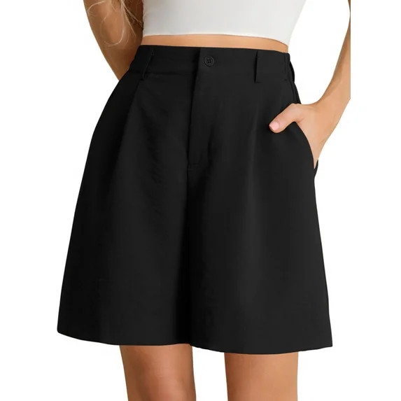 Airmenty Bermuda Shorts for Women Dressy Casual Elastic High Waisted Wide Leg Shorts for Summer w... | Walmart (US)