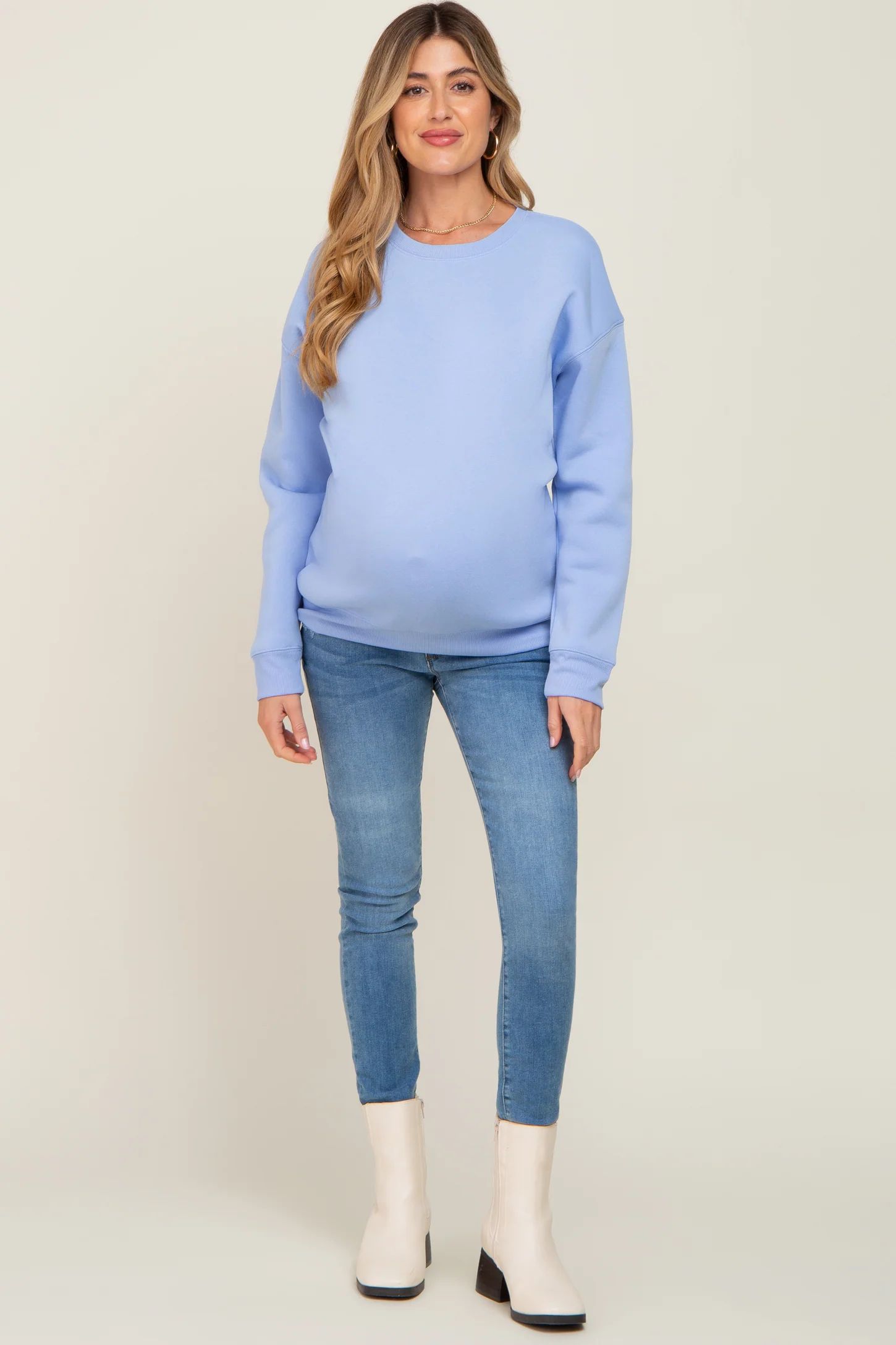 Light Blue Basic Maternity Sweatshirt | PinkBlush Maternity