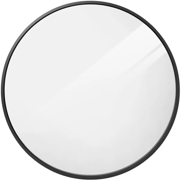 Everly Quinn 36In Framed Round Bathroom Vanity Wall Mirror W/ Anti-Blast Film - Matte Black | Wayfair North America