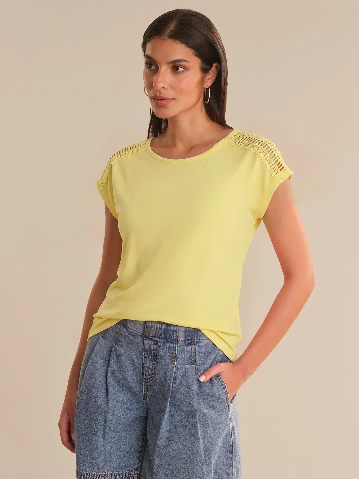 89th & Madison Crochet Lace Trim Cool Feel Top | 89th + Madison