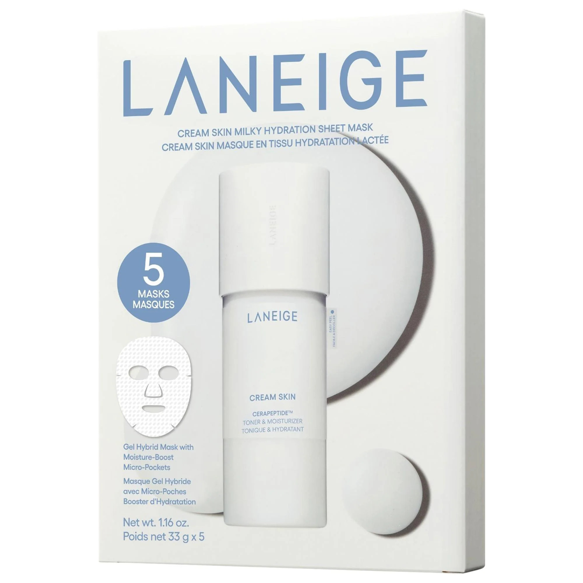 LANEIGE Cream Skin Milky Hydration Sheet Mask with Ceramides & Peptides 5 Masks/165g | Sephora (US)